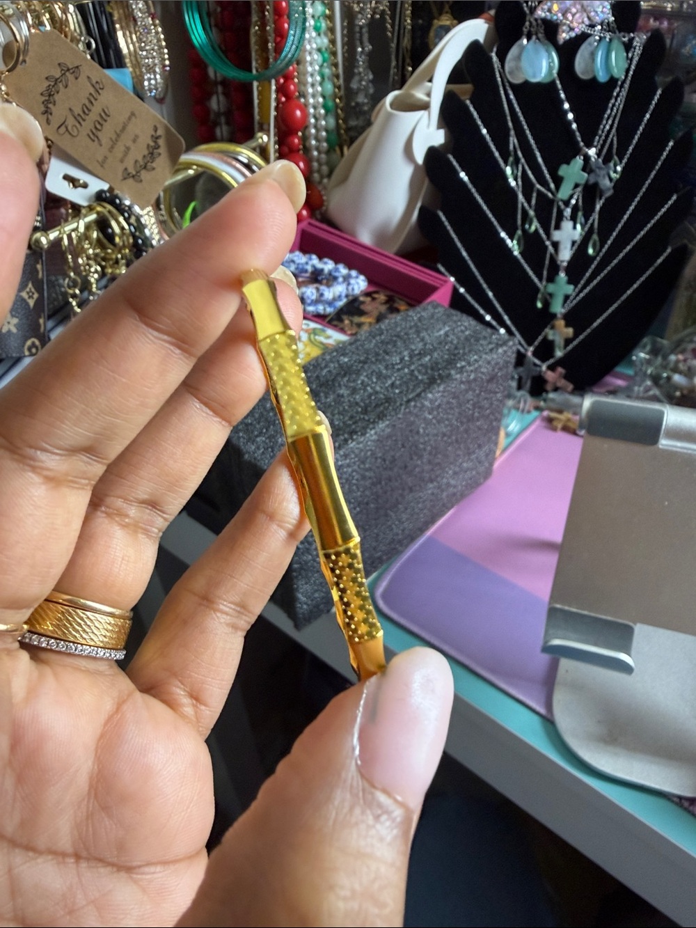 Gold filled Textured Women's Bangle Bracelet - Picture 4 of 5
